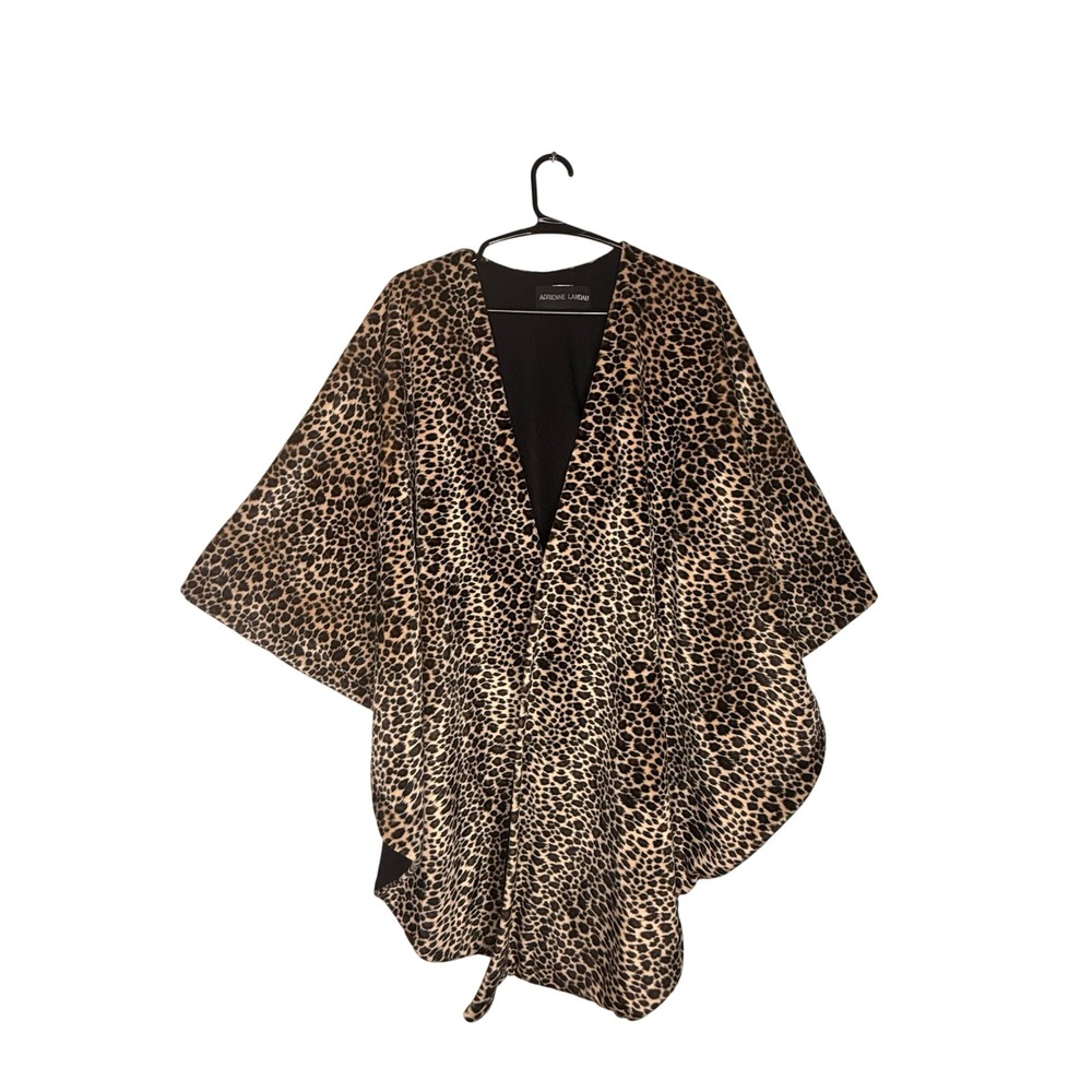 Adrienne Landau Leopard Print Cape Poncho Wrap Mob Wife Animal Print Oversize OS